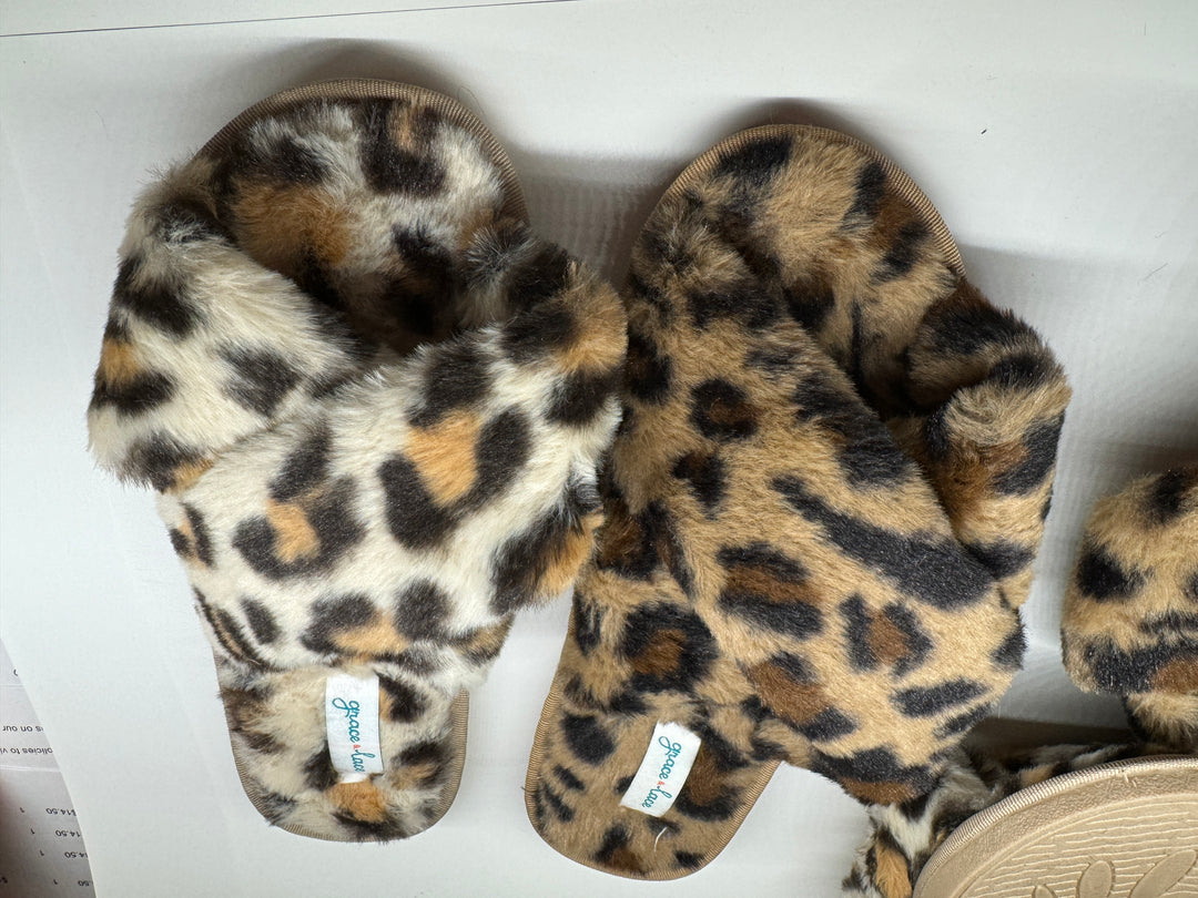 Grace and Lace Criss Cross Slippers - Brown Leopard