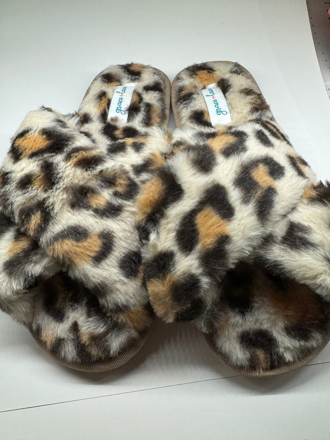 Grace and Lace Criss Cross Slippers - Brown Leopard