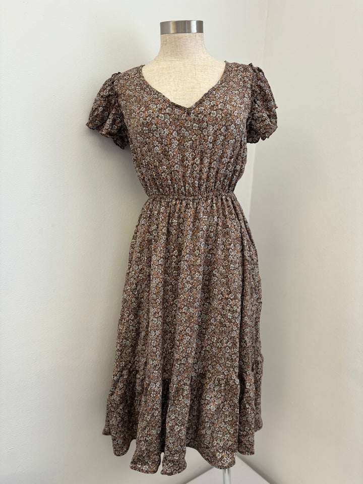 Brown Floral Print Dress