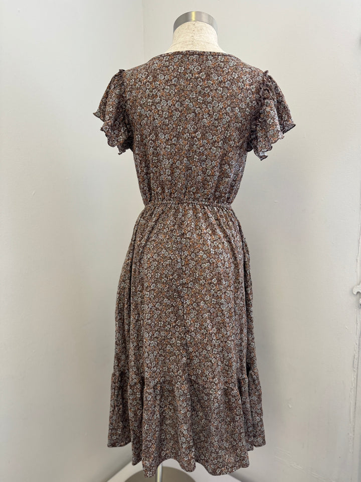 Brown Floral Print Dress