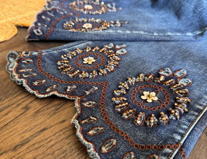 EverStretch Flare Jean with Beaded Scallop Hem