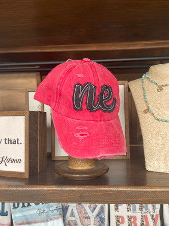 Red Distressed Nebraska Applique Pony Hat