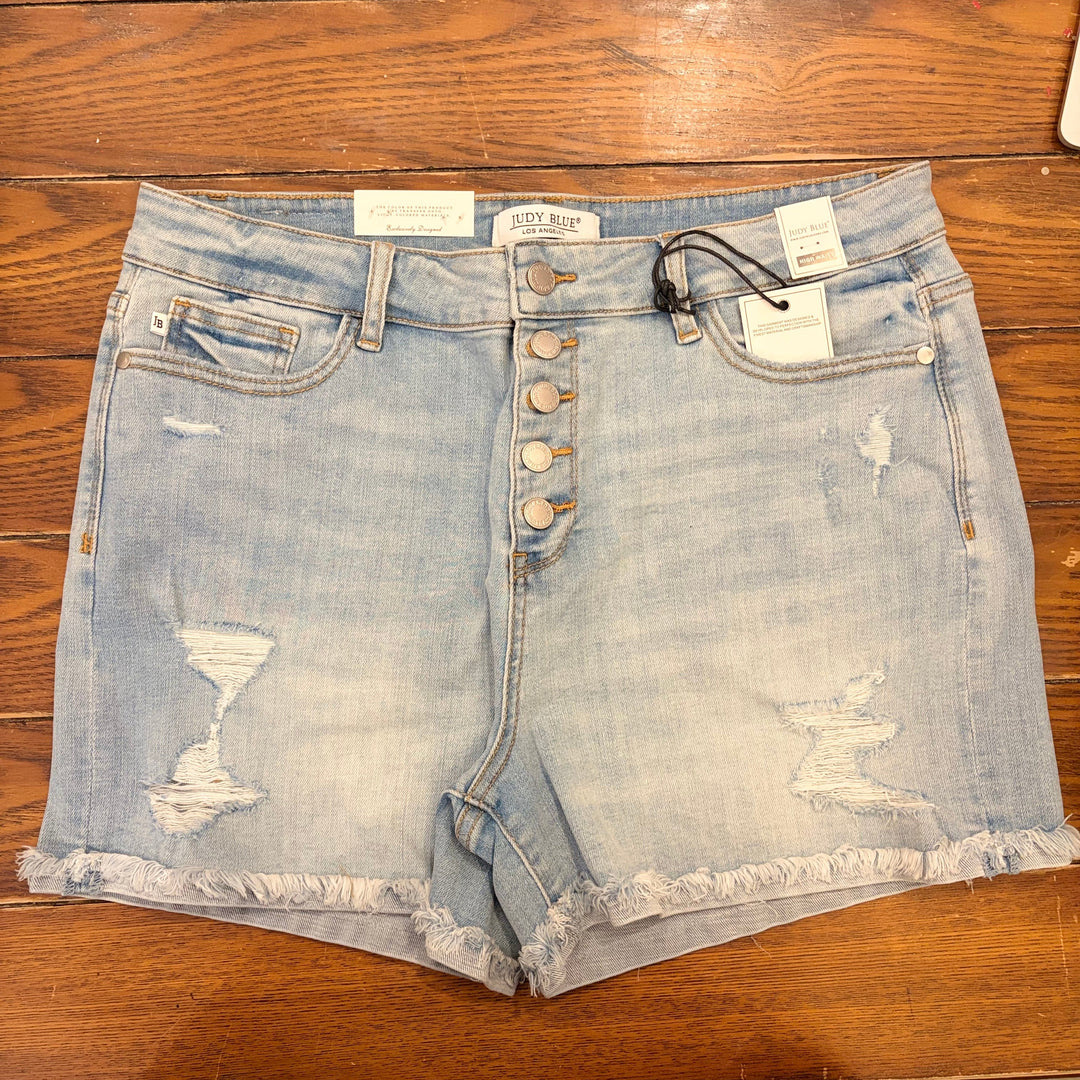 Judy Blue- Light Wash Destroyed Cuffed Shorts