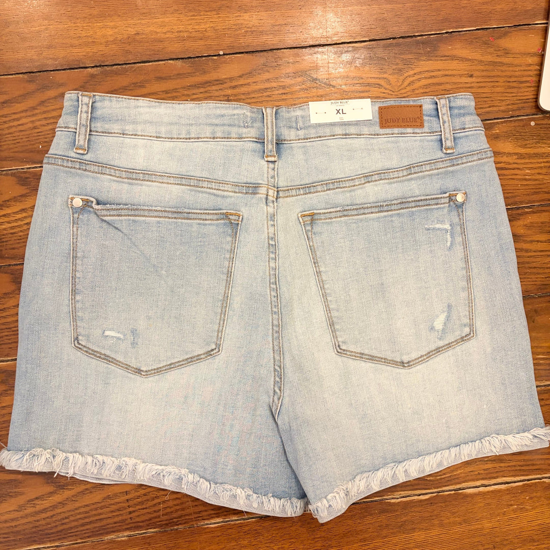 Judy Blue- Light Wash Destroyed Cuffed Shorts