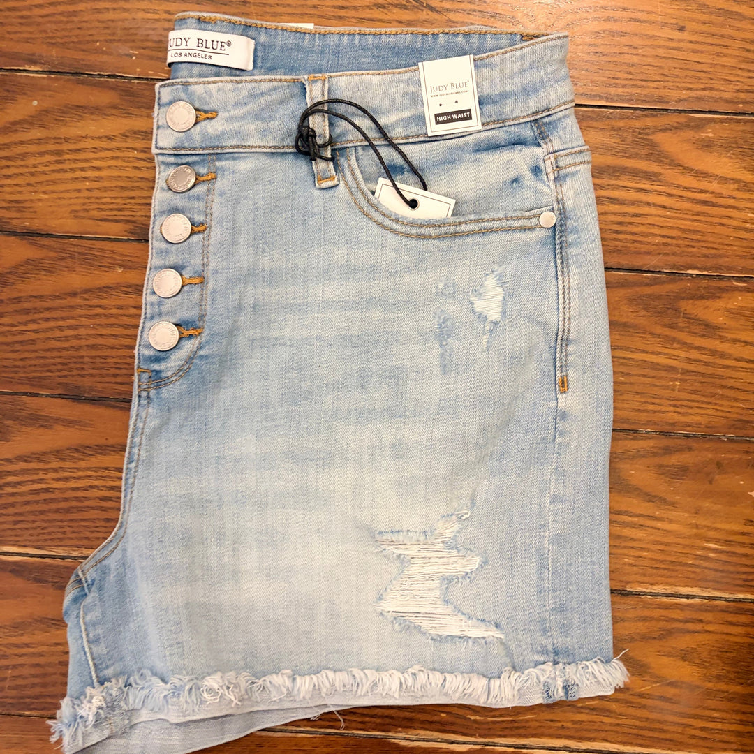 Judy Blue- Light Wash Destroyed Cuffed Shorts