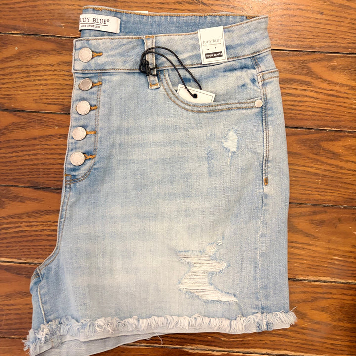 Judy Blue- Light Wash Destroyed Cuffed Shorts