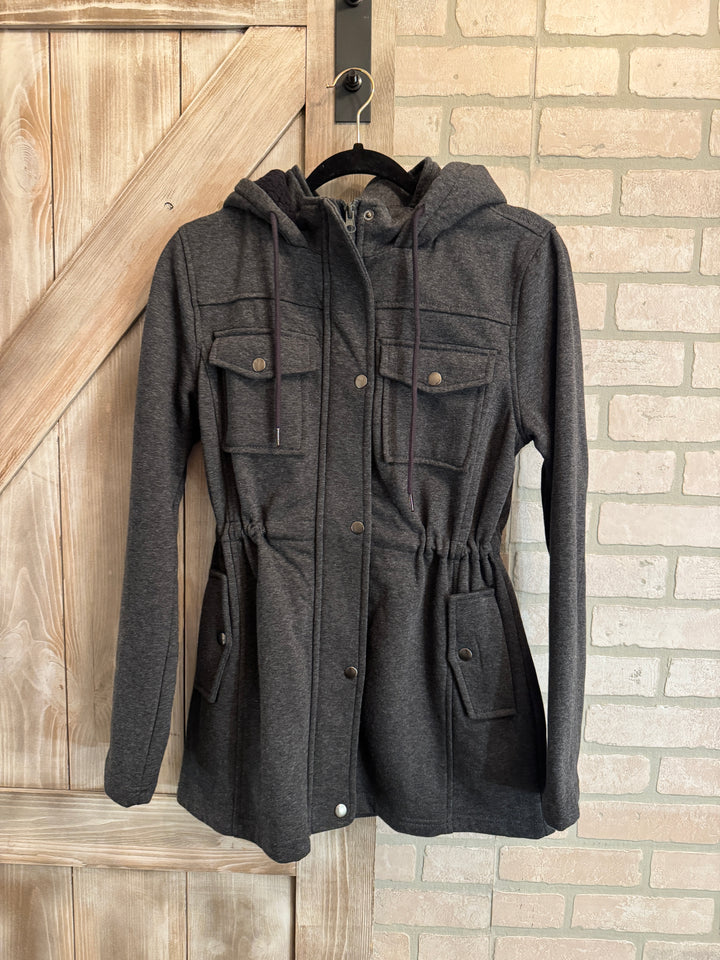 Grace and Lace Winter Utility Jacket with Hood - Dark Heathered Charcoal