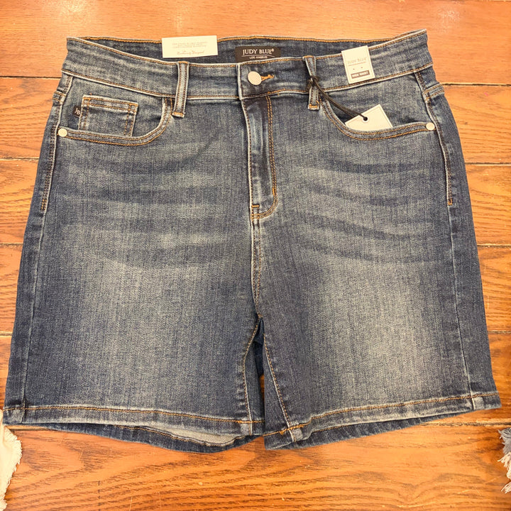 Judy Blue-Dark Wash High Rise Non-Distressed Shorts.
