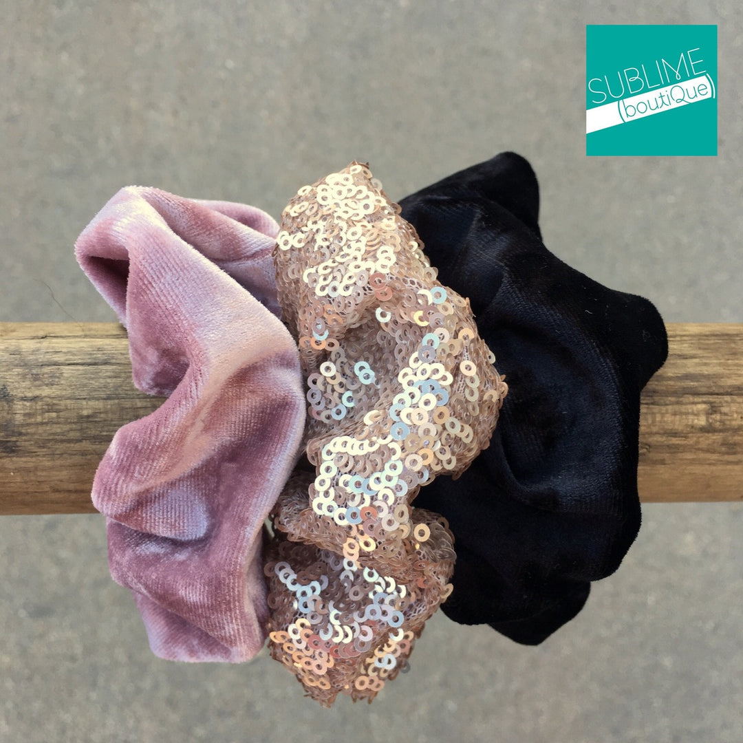 velvet and sequin scrunchy three pack