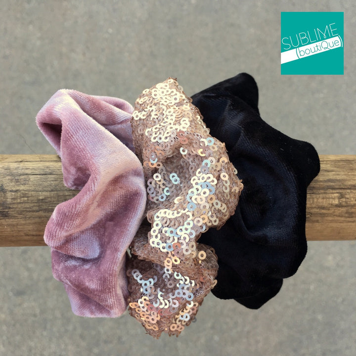 velvet and sequin scrunchy three pack