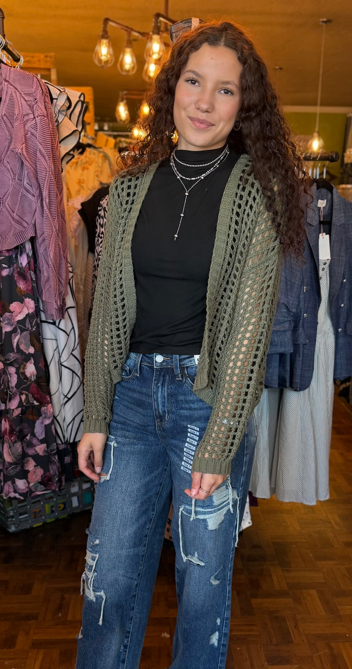 Breezy Does It Crochet Cardigan - Olive