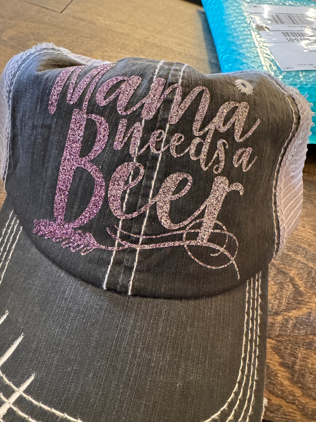 Signature Collection - Mama Needs a Beer Trucker Cap (Light Purple) - Distressed Grey