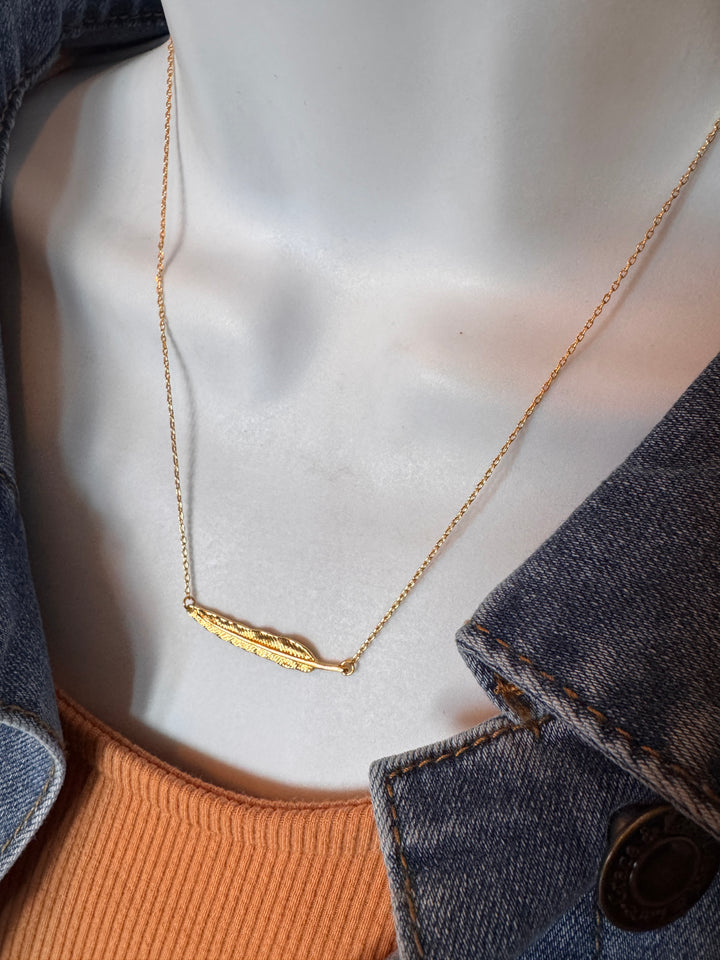 Grace and Lace Feather Necklace - Gold
