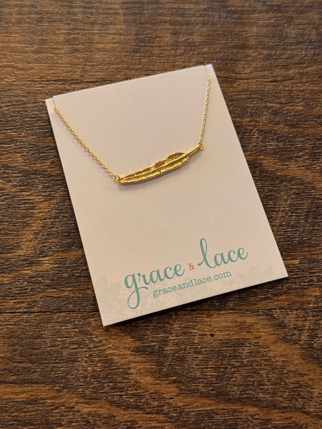 Grace and Lace Feather Necklace - Gold