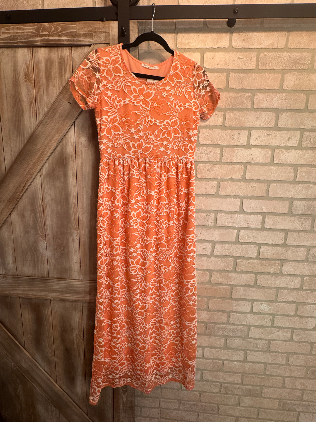 Coral & Cream Sunset Lace Maxi Dress
