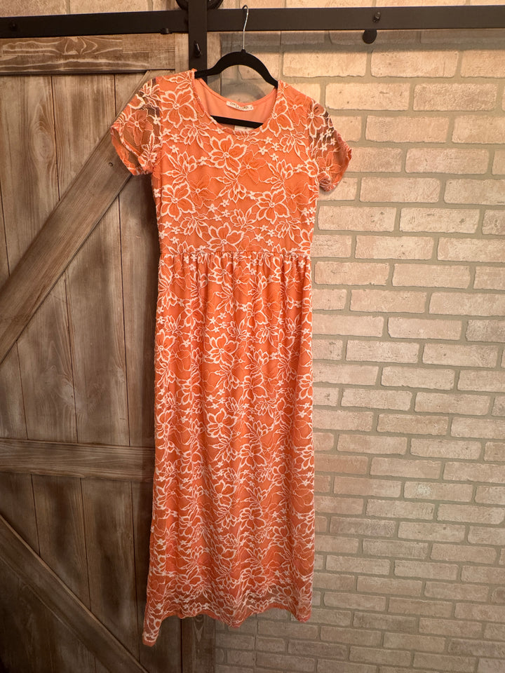 Coral & Cream Sunset Lace Maxi Dress