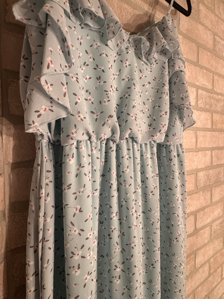 Whispering Meadow Ruffle Mint Maxi Dress