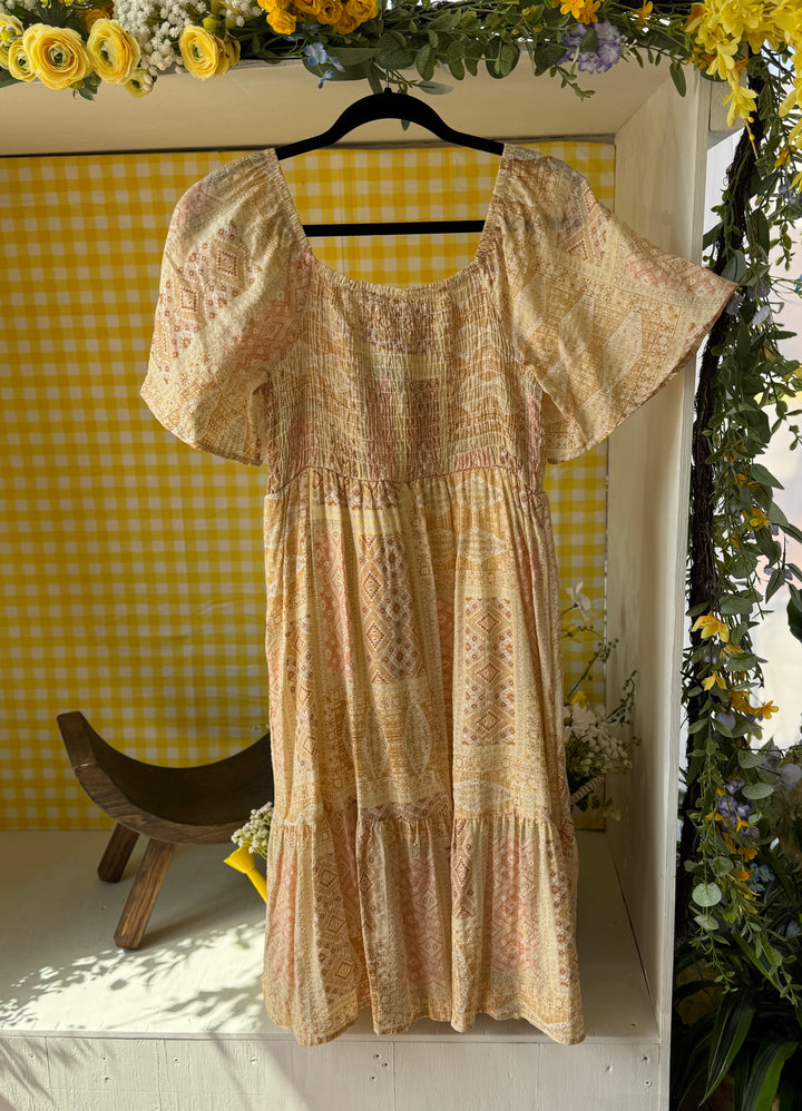 Sunlit Meadows Smocked Boho Midi Dress