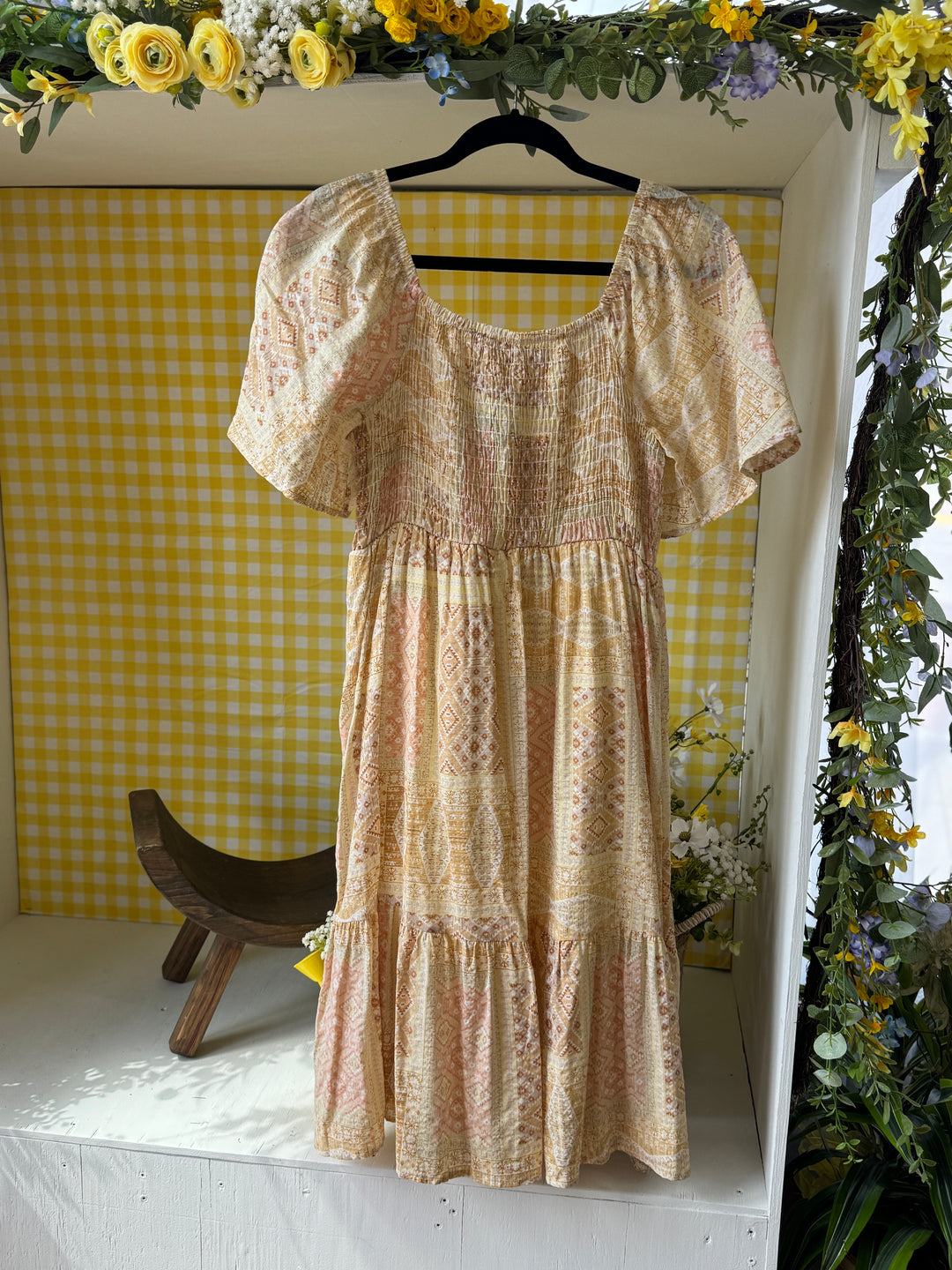 Sunlit Meadows Smocked Boho Midi Dress
