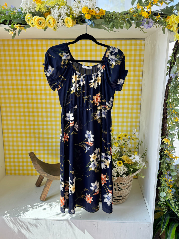 Midnight Bloom Floral Midi Dress