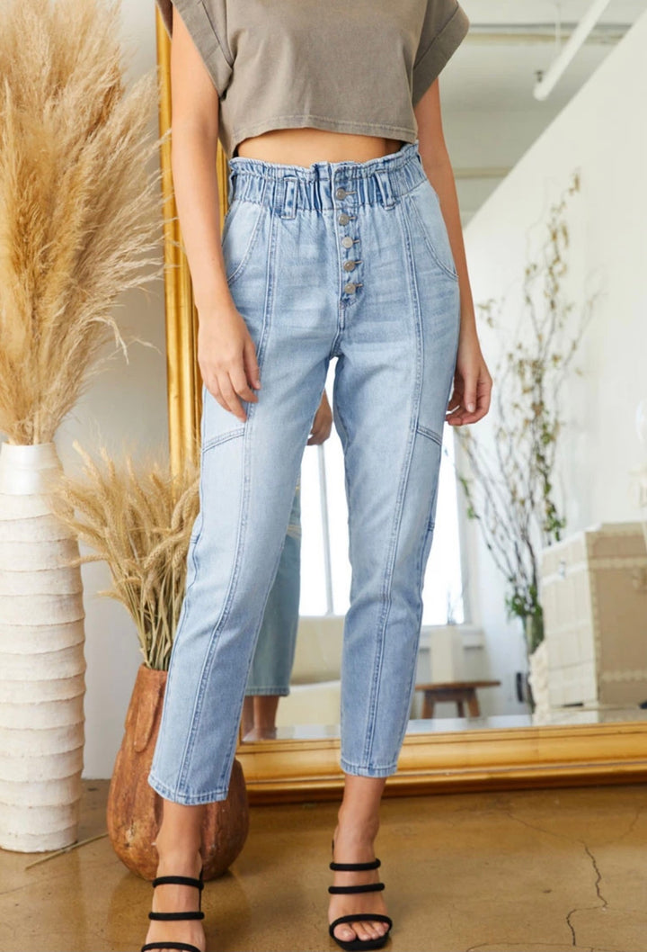 Kancan Bronte Ultra High Rise Paperbag Mom Jeans Light Wash