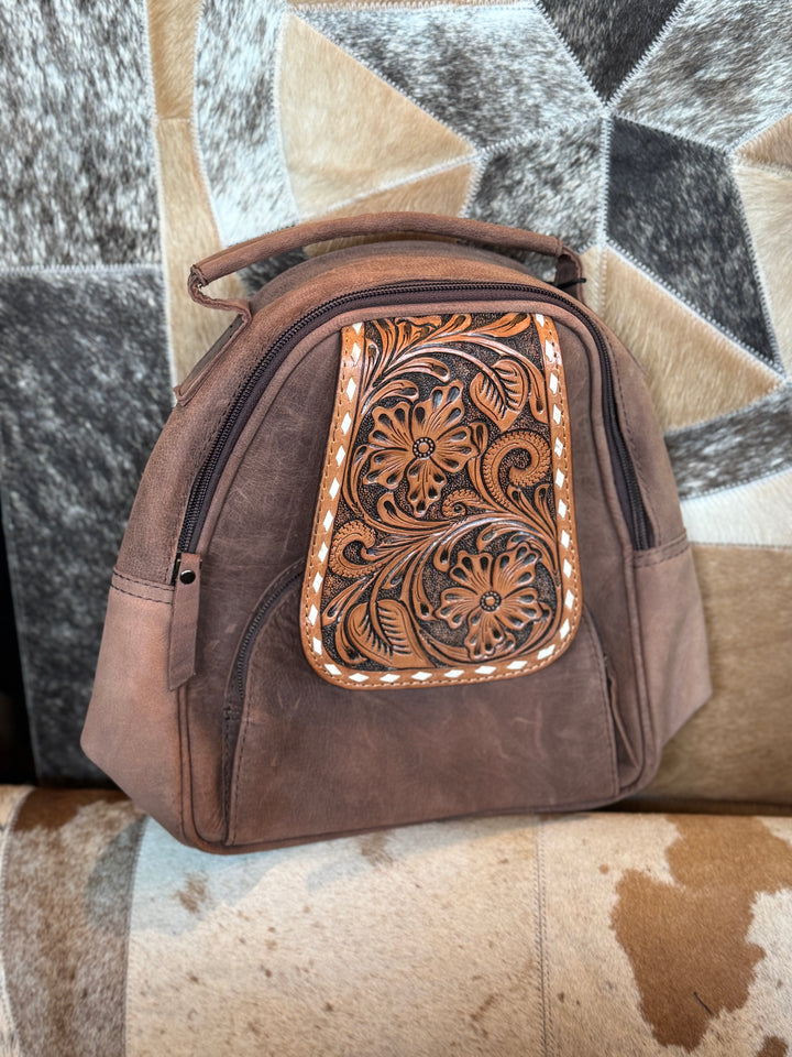 Tooled Leather Mini Backpack 