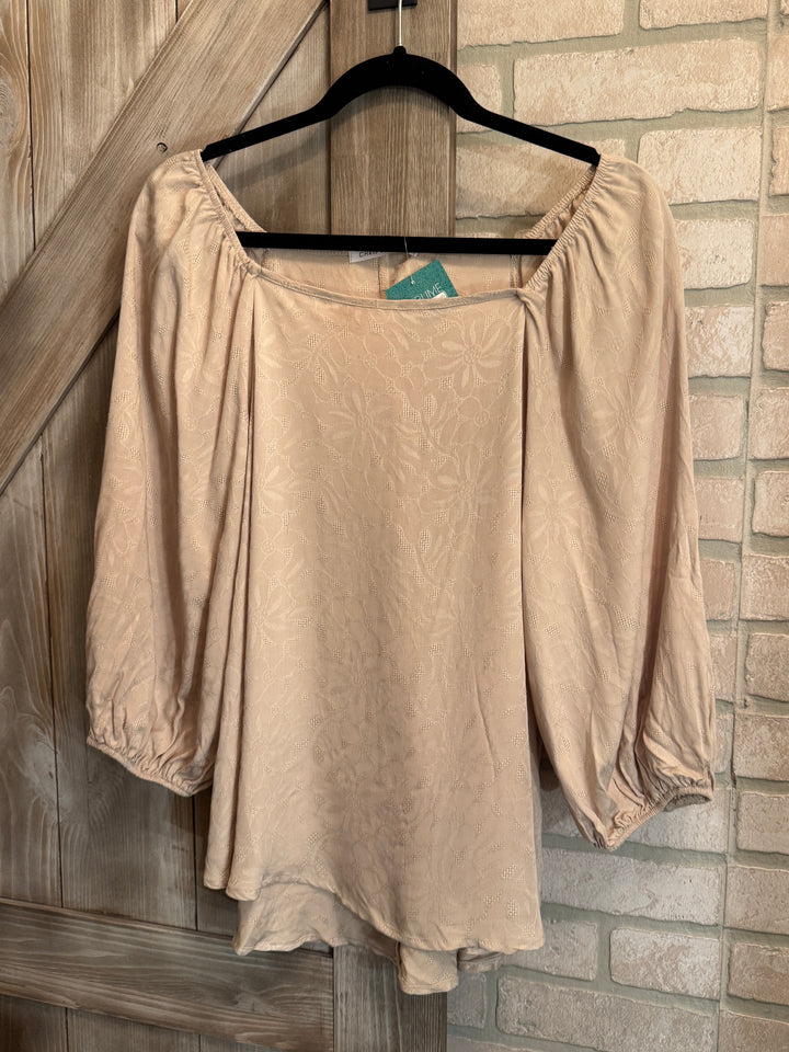 Whispered Petals Jacquard Blouse - Khaki