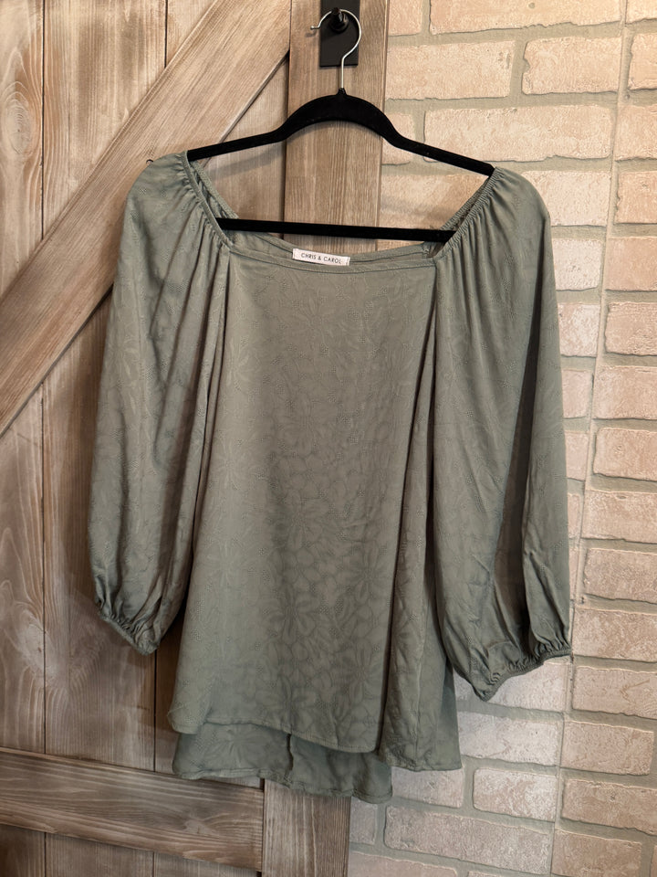 Whispered Petals Jacquard Blouse - Sage
