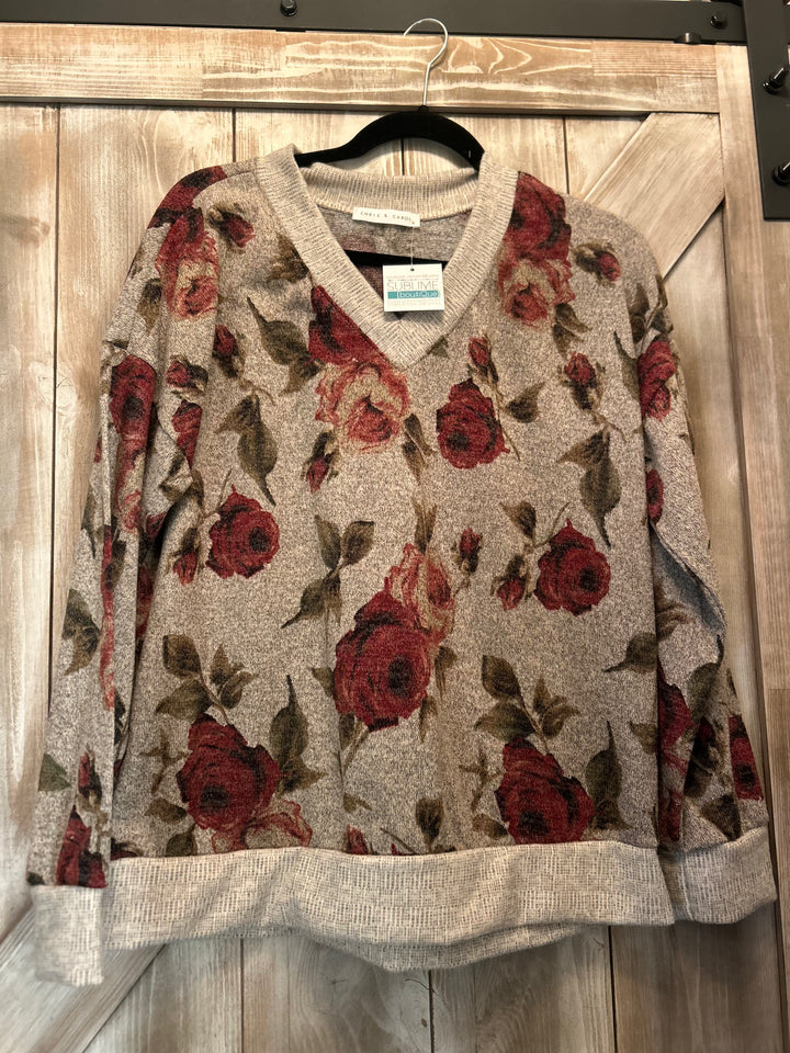 Vintage Rose Cozy Knit Sweatshirt