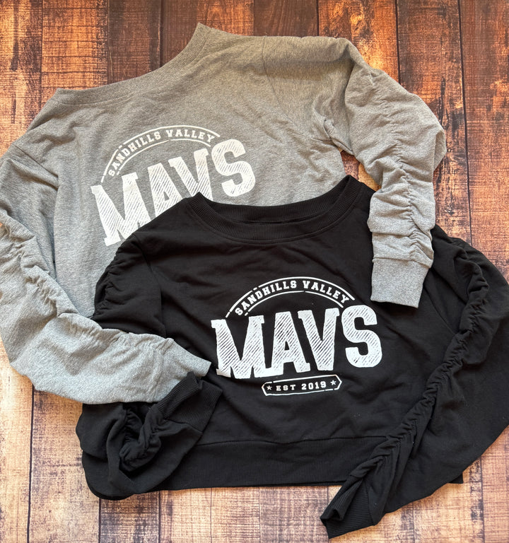 Lady Mavericks Cropped Crew Sweatshirt w/ Gathered Sleeves - Mavs Vintage Design