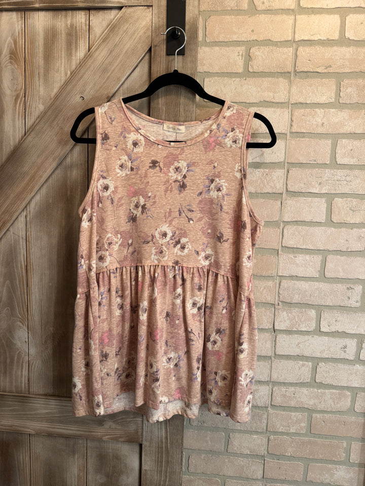 Cotton Bleu Sleeveless Babydoll Style Floral Top - (Reg & Plus)