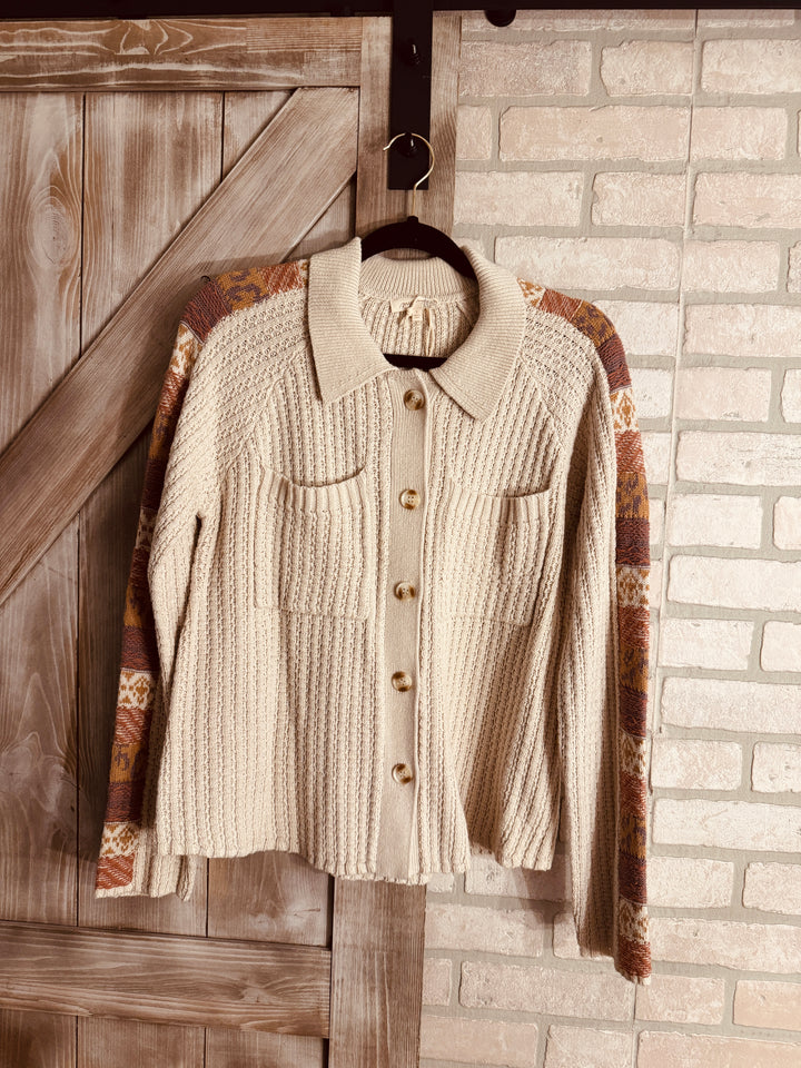 Mixed Weaving Sweater Jacket In Oatmeal