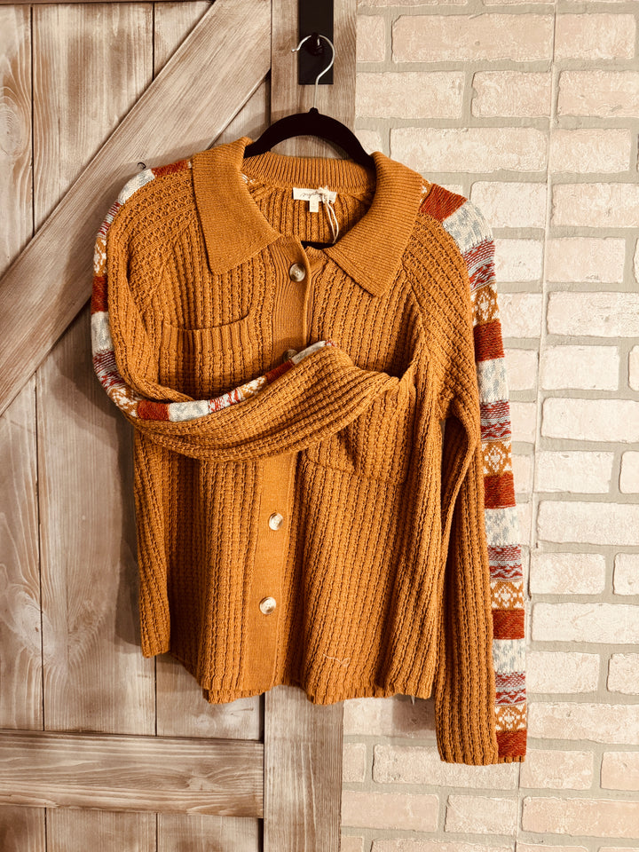 Mixed Weaving Sweater Jacket In Caramel
