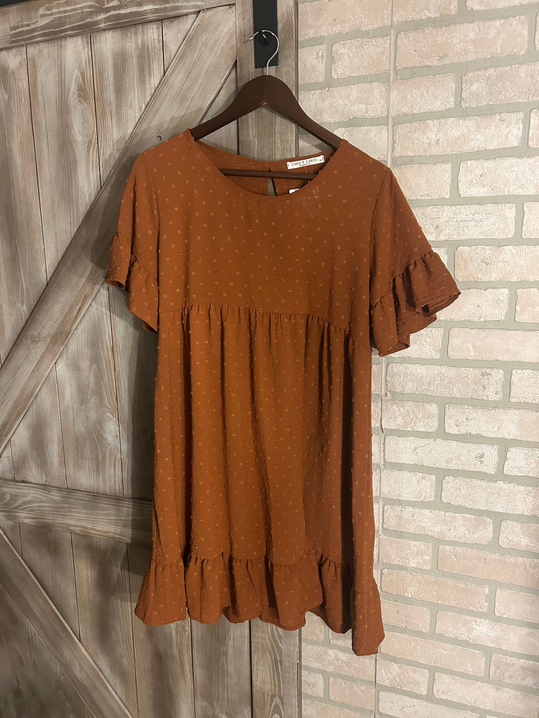 Rust Swiss Dot Babydoll Dress