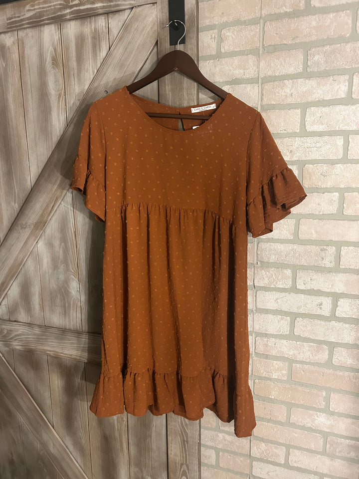 Rust Swiss Dot Babydoll Dress