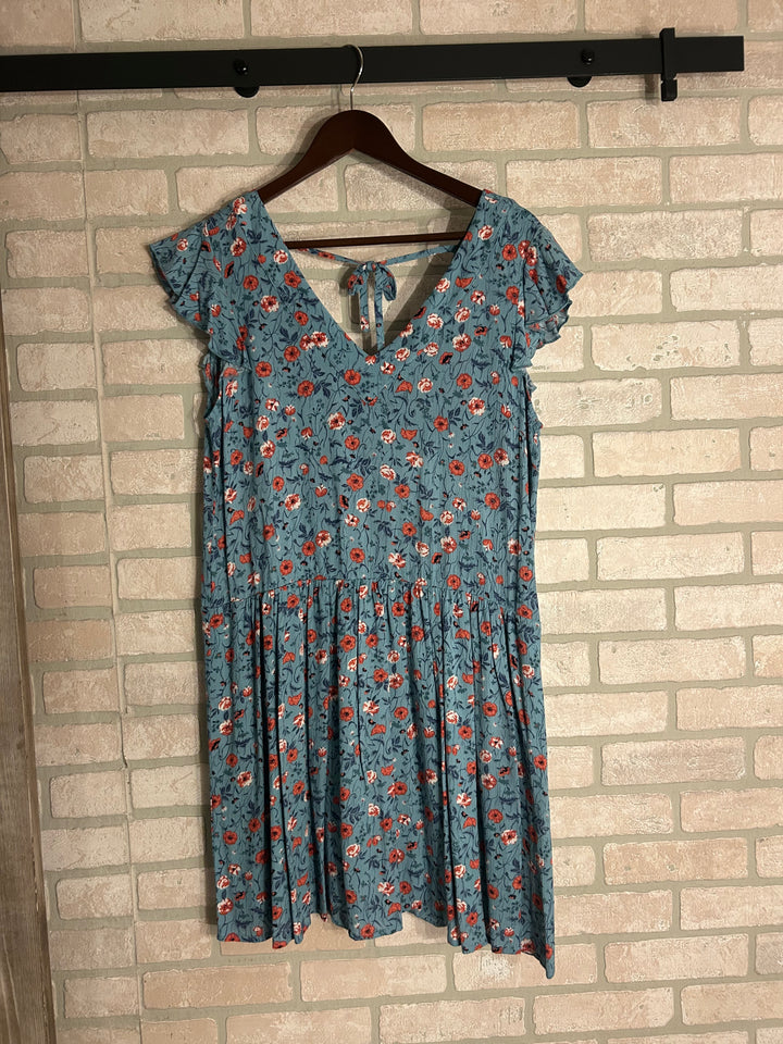 Dusty Teal Wildflower Babydoll Dress