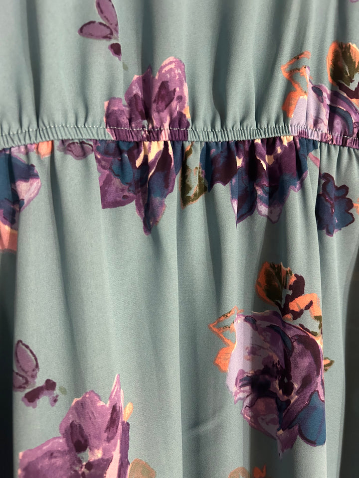 Dusty Blue Floral Print Dress
