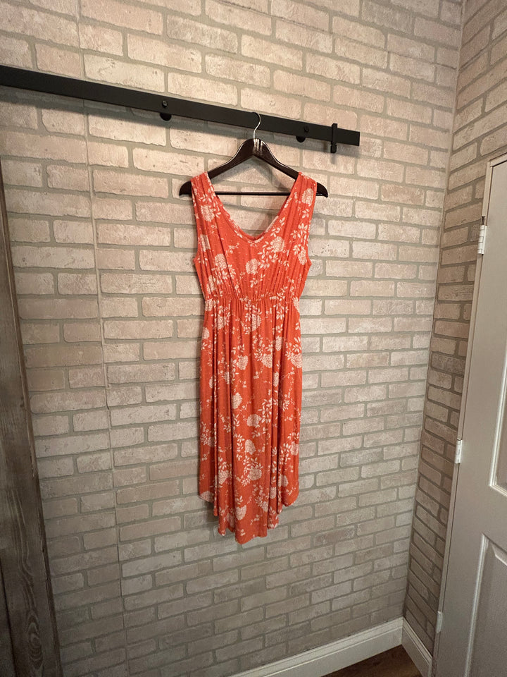 Sunset Blossom Swiss Dot Sleeveless Dress