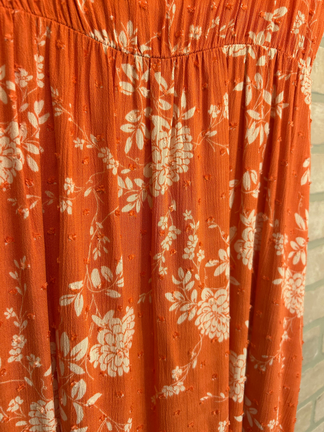 Sunset Blossom Swiss Dot Sleeveless Dress