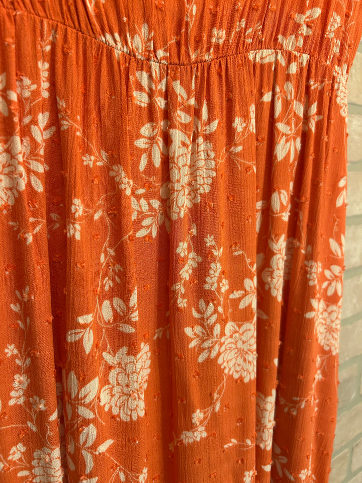 Sunset Blossom Swiss Dot Sleeveless Dress