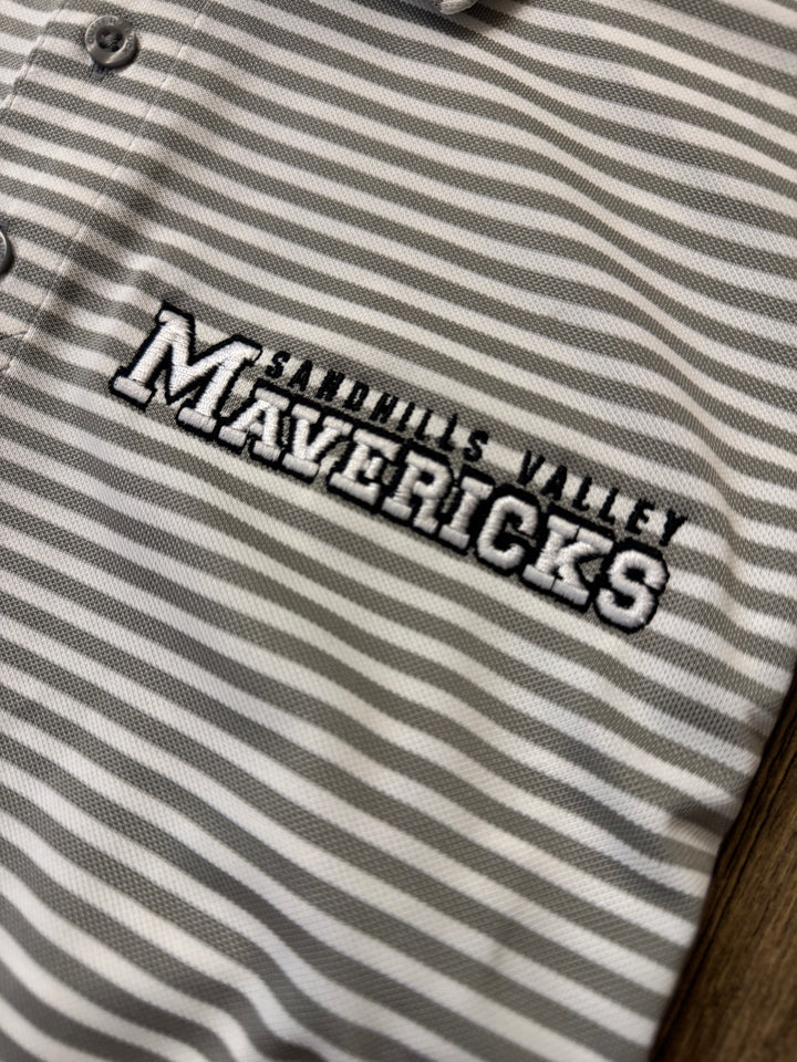Mavericks Cutter & Buck Virtue Eco Pique Stripe Recycled Mens Polo - Polished Grey/White