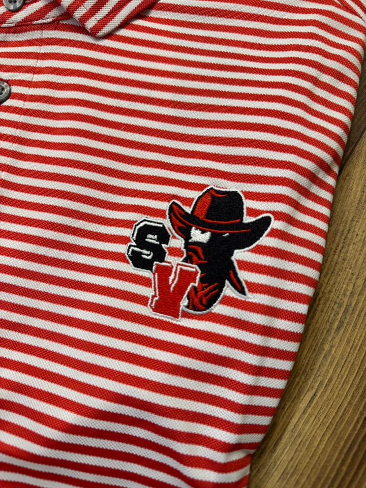 Mavericks Cutter & Buck Virtue Eco Pique Stripe Recycled Mens Polo - Red/White