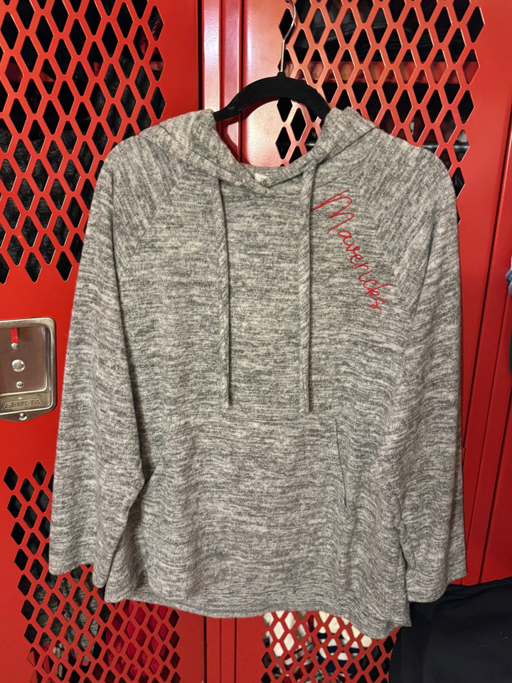 Lady Mavericks  Hooded Pullover - Light Gray - Red Embroidery
