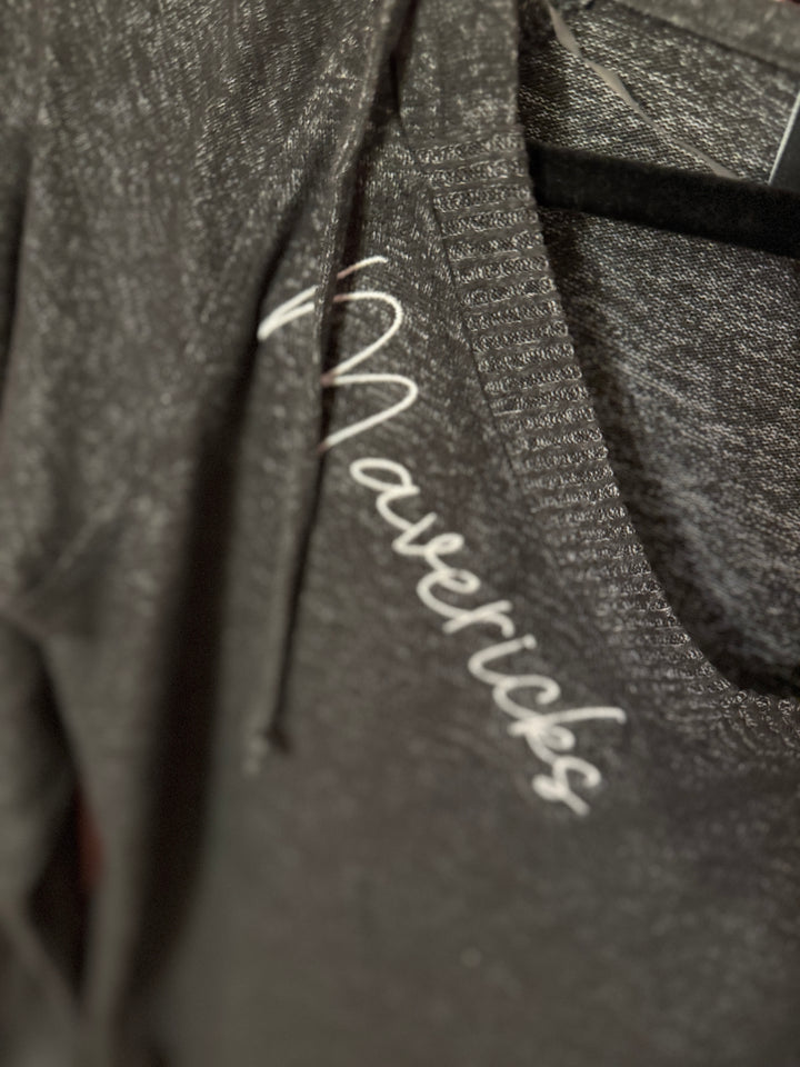 Lady Mavericks V-Neck Hooded Pullover - Dark Gray - White Embroidery