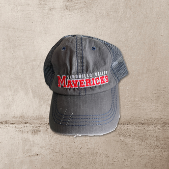 Mavericks Womens Distressed Mesh back Ball-Cap Text Logo - grey