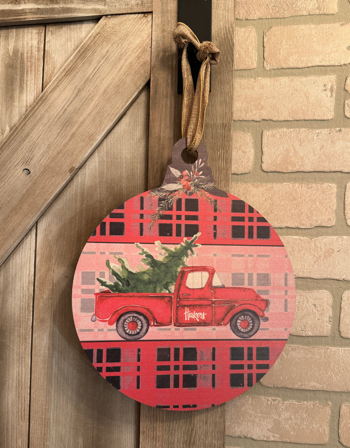 10 Inch Christmas Truck Ornament Sign Nebraska Cornhuskers