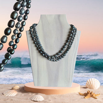 Saltwater Pearls Oval 3-Strand With Magnetic Clasp - Grey