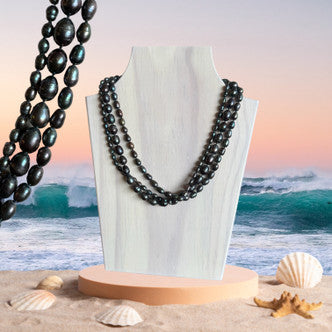 Saltwater Pearls Oval 3-Strand With Magnetic Clasp - Dark Blue