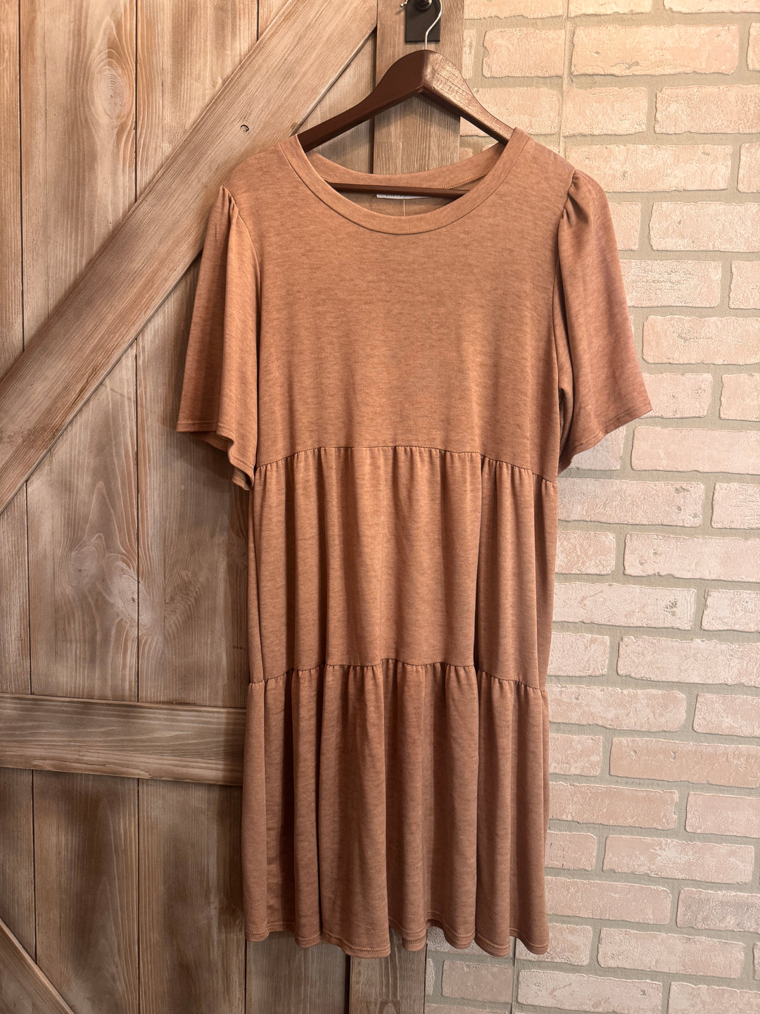Caramel Tiered Short Sleeve Dress