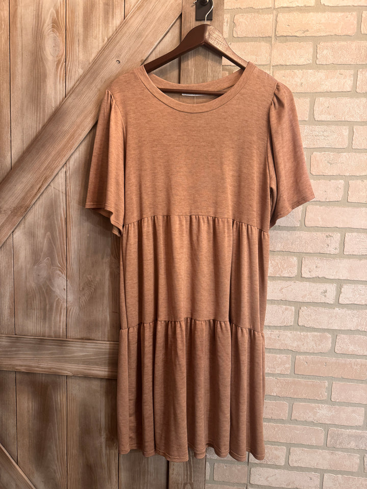 Caramel Tiered Short Sleeve Dress